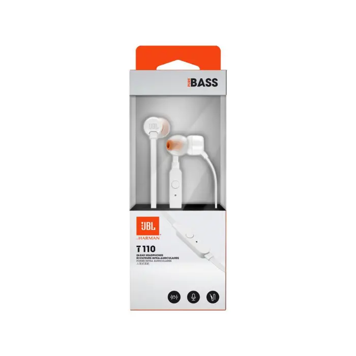 JBL T110E, in-ear slušalice s mikrofonom i upravljanjem s jednom tipkom, bijele, 76306