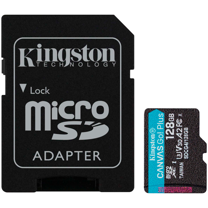 KINGSTON 128GB microSDXC Canvas Go Plus Gen4 200MB/s A2 U3 V30 Card + Adapter, SDCG4/128GB