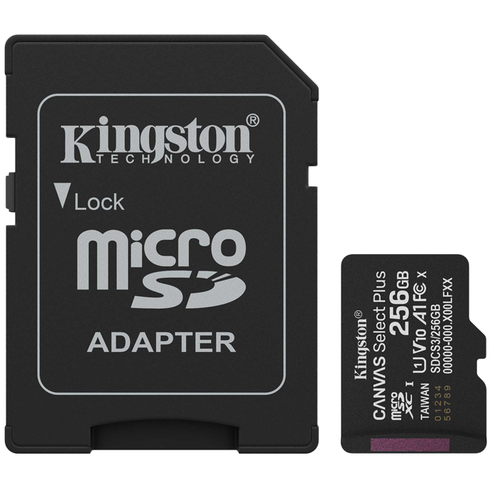 Kingston 256GB microSDXC Canvas Select Plus Gen3 150MB/s A1 Card + Adapter, SDCS3/256GB