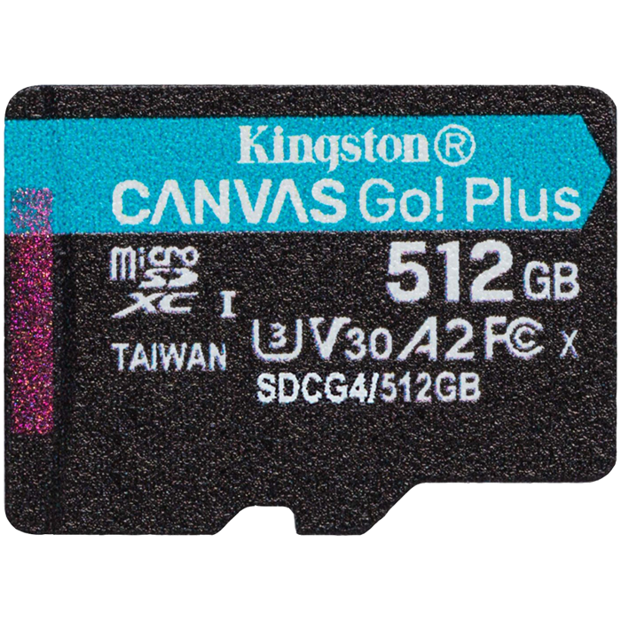 KINGSTON 512GB microSDXC Canvas Go Plus Gen4 200R A2 U3 Single Pack w/o ADP, SDCG4/512GBSP