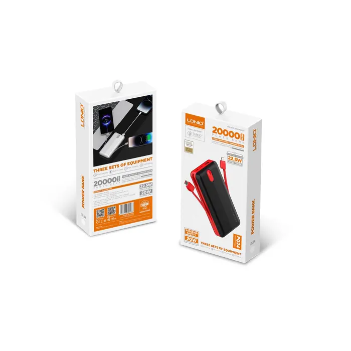 LDNIO POWER BANK 20000mAh 22,5W 5V 3A 2 PORT (2A) + 2 CABLE (1C1L) PQ24