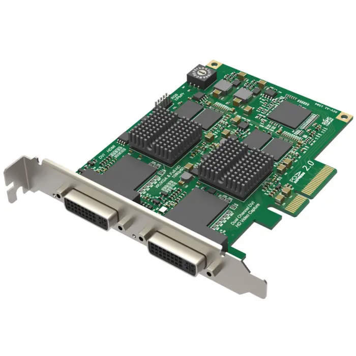Magewell Pro capture dual DVI, FH PCIe x4, 2-channel HDMI / DVI / VGA / YPbPr / CVBS. Windows/Linux/Mac.
