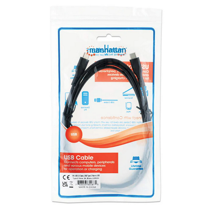 Manhattan kabel USB 2.0 Type-C, 3A, 60W, 2m, crni, 354875