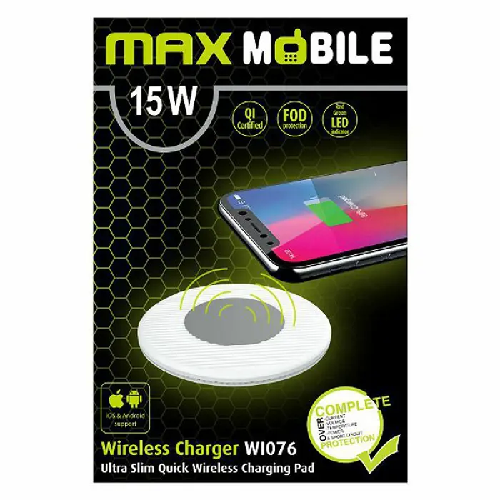 MAXMOBILE BEŽIČNI PUNJAČ WI-076 QC QUICK CHARGE 15W bijeli