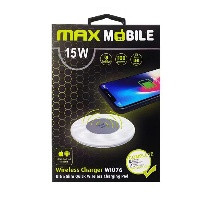 MAXMOBILE BEŽIČNI PUNJAČ WI-076 QC QUICK CHARGE 15W bijeli