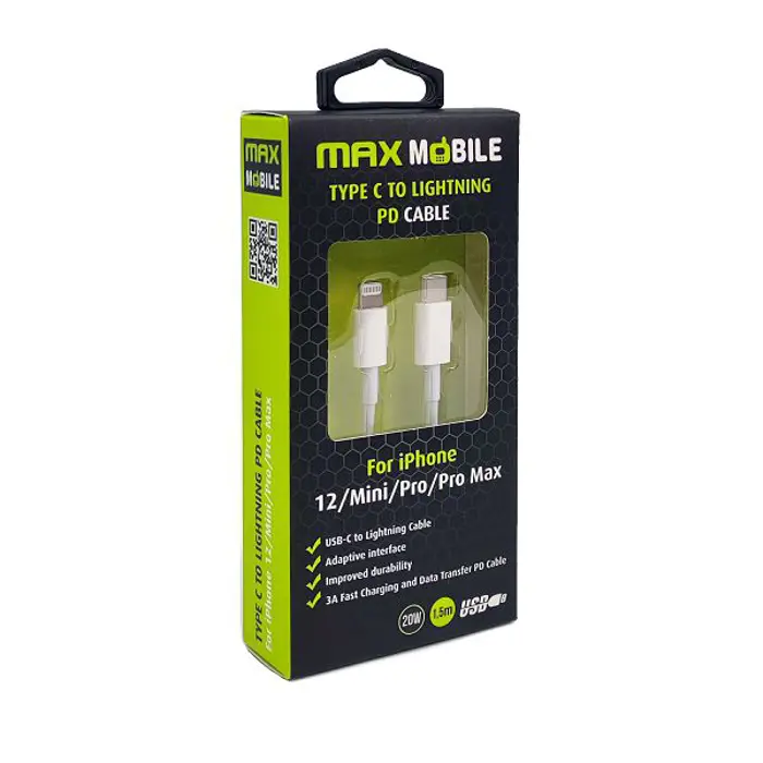 MAXMOBILE DATA KABEL I-PHONE LIGHTNING-TYPE C PD 3A,30W 1.5m bijeli
