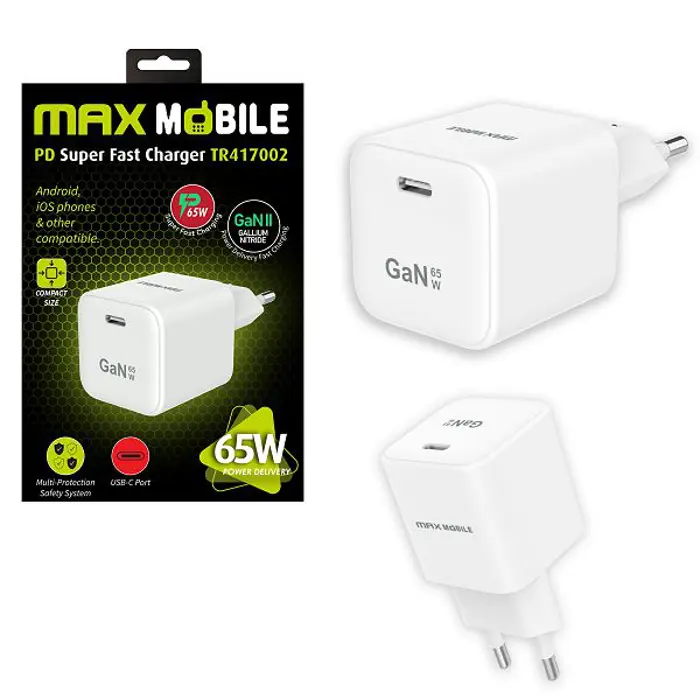 MAXMOBILE KUĆNI PUNJAČ PD SUPER FAST CHARGE,Type C GAN II TR417002,65W