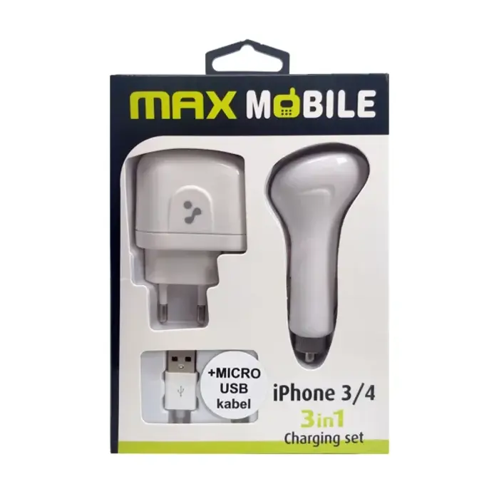 MAXMOBILE SET PUNJAČA 3U1 IPHONE 3/4 i MICRO USB 1000mah