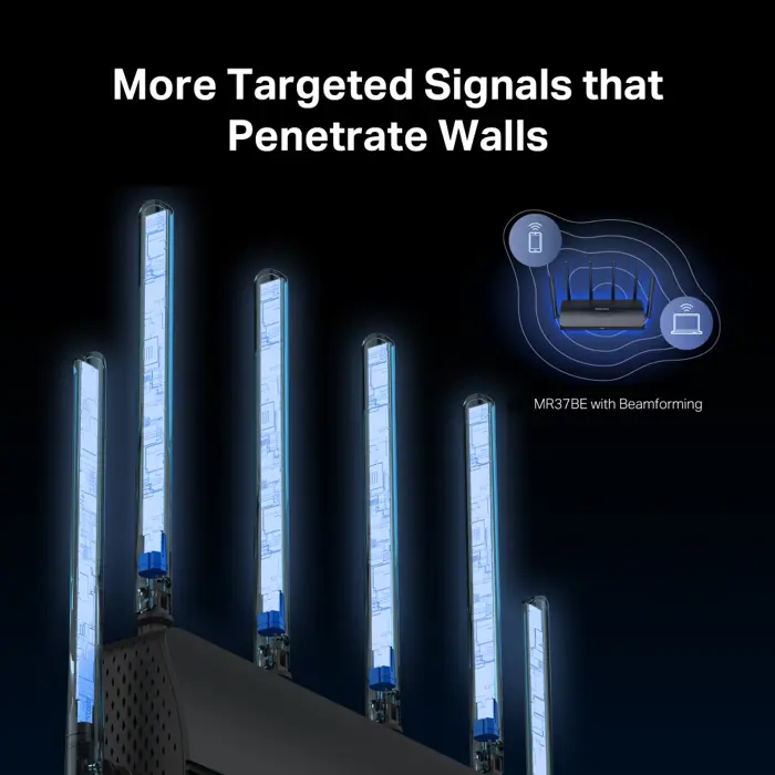 Mercusys BE3600 bežični usmjerivač (Duali-Band Wi-Fi 7 Router) 688Mbps/5760Mbps (2.4GHz/5GHz), 802.11be/ax/ac/a/b/g/n, 3×G-LAN, 1×G-WAN, 6x fiksne omni-direkcione antene, MR37BE