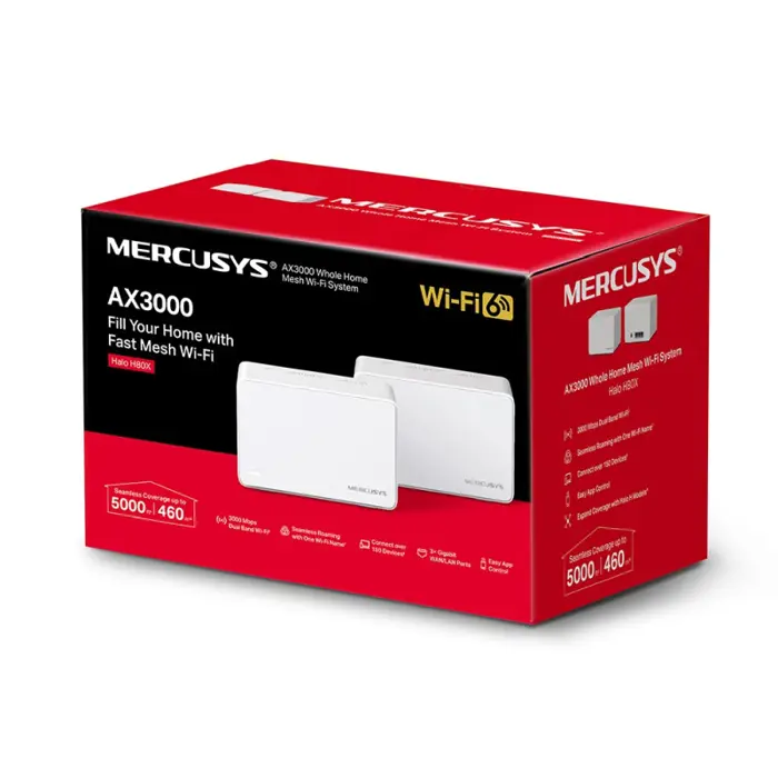Mercusys Halo H80X(2-Pack) AX3000 Whole Home Mesh WiFi 6, Dual-Band 574Mbps/2402Mbps (2.4GHz/5GHz), 802.11ax/n/b/g 2.4 GHz - 802.11ax/ac/n/a 5 GHz, 3×G-LAN, Mercusys app, Halo H80X(2-Pack)