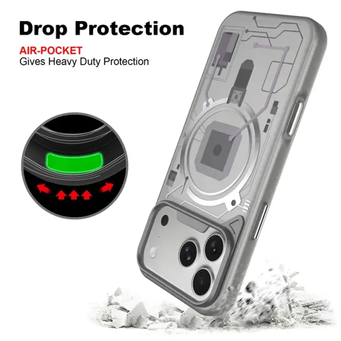 MM TPU IPHONE 18 PRO/17 PRO - DROP-PROOF MAX TRANSP.Magsafe METAL FRAME