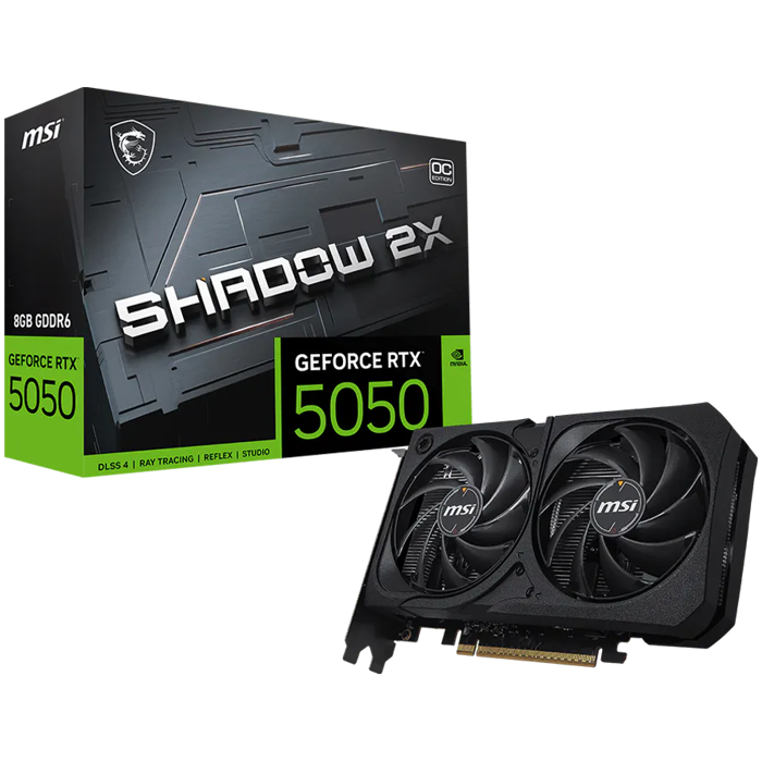 MSI Gaming RTX 5050 8G Shadow 2X OC Graphics Card (8GB GDDR6,128-bit, Extreme Performance: 2617 MHz, DisplayPort x3 2.1a, HDMI 2.1b, NVIDIA Blackwell Architecture) - BULK, RTX 5050 8G SHADOW 2X OC BUL