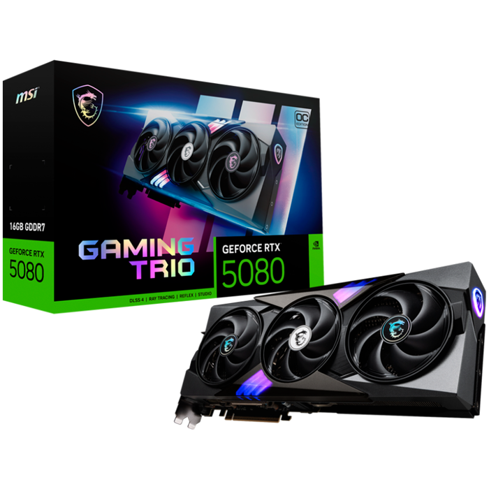 MSI Video Card Nvidia Gaming GeForce RTX 5080 16GB GDDR7 PCI Express 5.0 Video Card RTX 5080 16G GAMING TRIO OC, RTX 5080 16G GAMING TRIO OC-AS