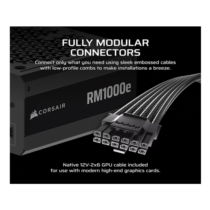 Napajanje Corsair RM1000e (2025) 1000WATX 3.1, PCIe 5.1, Cybenetics GOLD, Full Modular