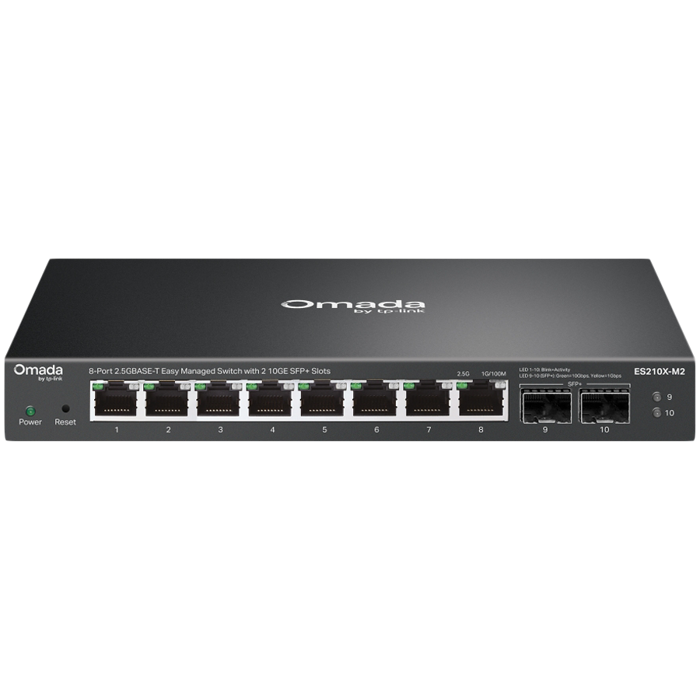Omada 8 Port 2.5GBASE T Easy Managed Switch with 2 10GE SFP Slots, ES210X-M2