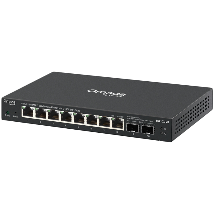 Omada 8 Port 2.5GBASE T Easy Managed Switch with 2 10GE SFP Slots, ES210X-M2