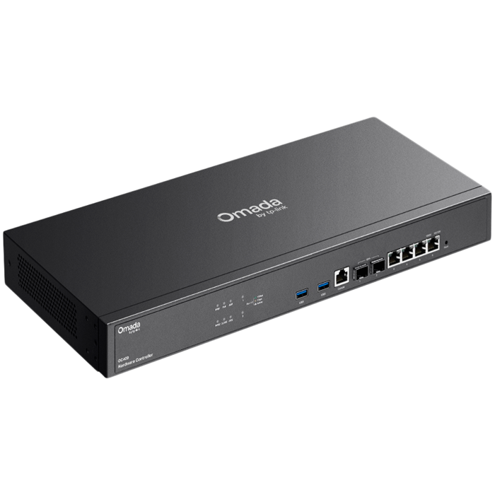 Omada Hardware Controller 2× 10G SFP+ Slots, 4× 10/100/1000 Mbps Ethernet Ports, 2× USB 3.0 Port, 1× RJ45 Console Port Cloud Access, Centralized Management for up to 1000 Omada EAPs, 200 Omada switchs