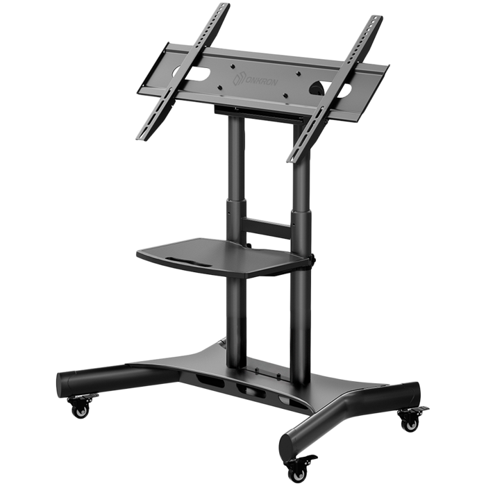 ONKRON Tilting Mobile TV Stand for 50 – 83 Inch LCD LED OLED TV Screens & Touch Panels Rolling TV Cart on Wheels with Shelf, Black, TS1380-B