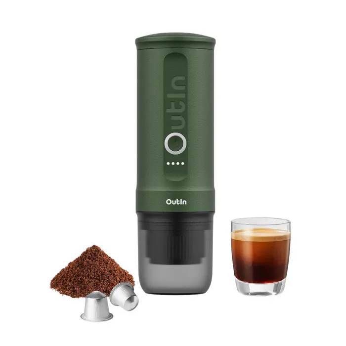 OUTIN Nano Espresso Machine, model OTEM-01, color Forest Green, OTEM-01-FG