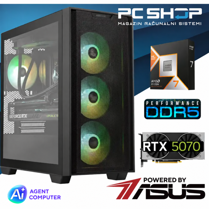 PC Računalo MagazinRS Gamer Powered by Asus (Ryzen 7 9800X3D, Asus DUAL GeForce RTX 5070 12GB GDDR7, 32GB DDR5 RAM, SSD NVMe 1TB)