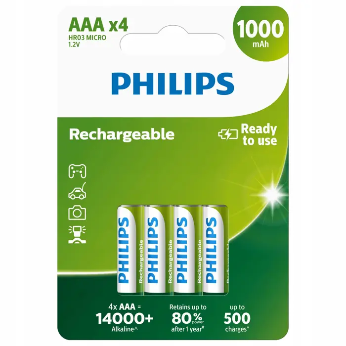 Philips punjive baterije AAA,4 komada, 1000 mAh, R03B4RTU10/10