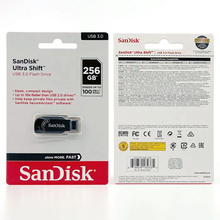 SANDISK USB 3.2 FLASH DRIVE ULTRA SHIFT 100MB/s 256GB