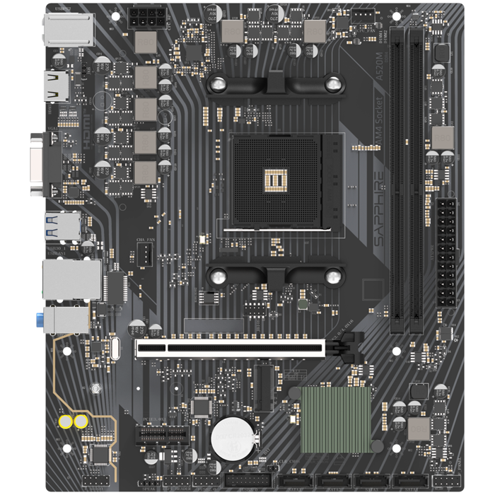 SAPPHIRE AMD A520M-E AM4 Ryzen R5/R3, 2x DDR4, PCIE 3 , 1x M.2 Gen3, LAN 1 Gbps, USB, MATX, 52119-04-40G