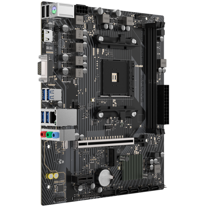 SAPPHIRE AMD A520M-E AM4 Ryzen R5/R3, 2x DDR4, PCIE 3 , 1x M.2 Gen3, LAN 1 Gbps, USB, MATX, 52119-04-40G