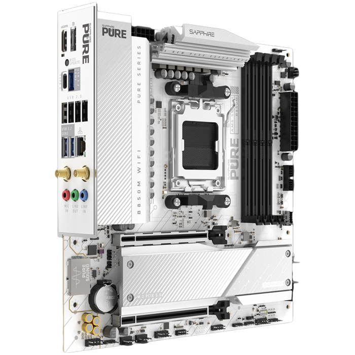 SAPPHIRE AMD B850M AM5 PURE Ryzen R9/R7/R5, 4x DDR5 8000MHz, PCIE 5, 1x M.2 Gen5, 1x M.2 Gen4, LAN 2.5 Gbps, WIFI6, USB, MATX, 52123-02-40G