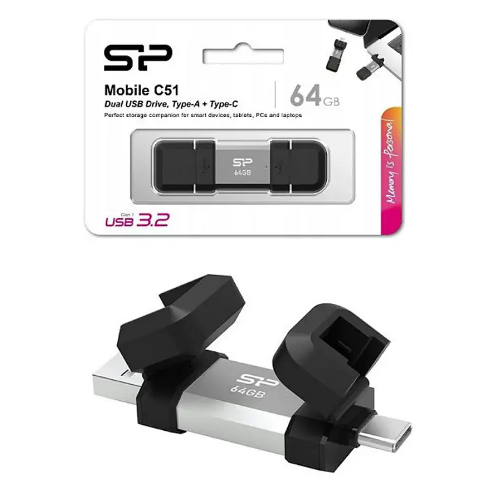 SP USB 3.2 FLASH DRIVE GEN1, MOBILE C51 64GB SILVER