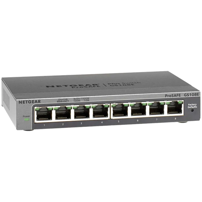 Switch NETGEAR ProSafe PLUS GS108Ev4 (8 x 1000/100/10Mbps, Desktop/Wallmount, Auto-uplink, DoS Attack Protection) Retail, GS108E-400EUS