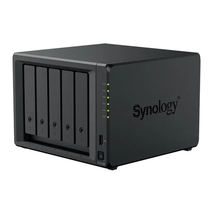 Synology DS1525+ DiskStation 5-bay All-in-1 NAS server, AMD Ryzen V1500B, Memory: 8 GB, LAN:2x 2.5GbE, 2x USB 3.2 Gen1, 2x USB-C, 74747