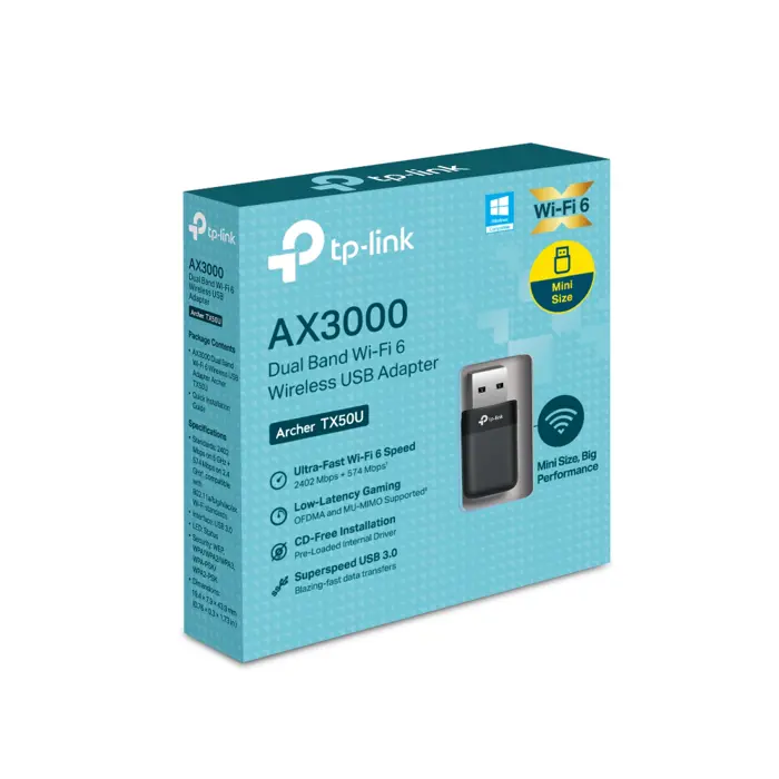 TP-LINK Archer TX50U, AX3000 Wi-Fi 6 USB adapter , Archer TX50U