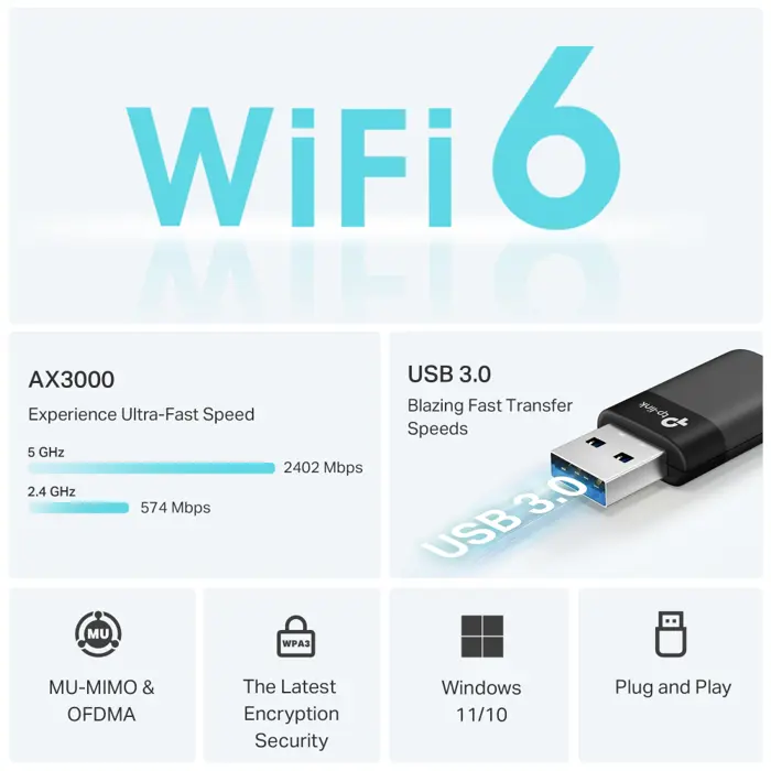 TP-LINK Archer TX50U, AX3000 Wi-Fi 6 USB adapter , Archer TX50U