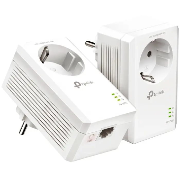 TP-Link AV1000 Passthrough Powerline KIT, Broadcom, 1 Gigabit Ports, 1000Mbps Powerline, HomePlug AV2, Green Powerline, Plug and Play, Pair Button, New PLC Utility, Twin Pack, TL-PA7017PKIT-AS