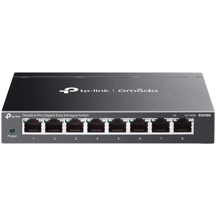 TP-Link ES208G Omada 8-Port Gigabit Easy Managed Switch, 8 x Gigabit RJ45 Ports, Desktop Steel Case and Fanless, Omada App. Flow Control, Loopback Detection, Port Isolation, Port Mirroring, LAG, VLAN,