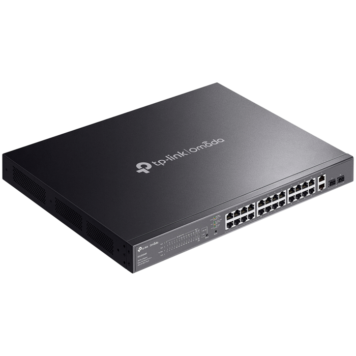 TP-Link ES228GMP Omada 28-Port Gigabit Easy Managed Switch with 24-Port PoE+, 24x Gigabit PoE+ Ports, 2x Gigabit Non-PoE Ports, 2x Gigabit SFP Ports, 384W PoE Power, 1U 19-inch Rack-mountable Steel Ca