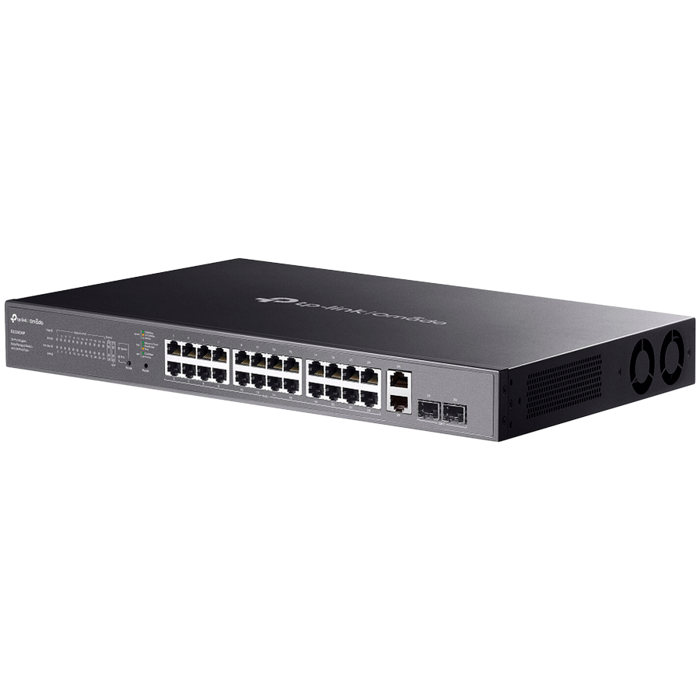 TP-Link ES228GMP Omada 28-Port Gigabit Easy Managed Switch with 24-Port PoE+, 24x Gigabit PoE+ Ports, 2x Gigabit Non-PoE Ports, 2x Gigabit SFP Ports, 384W PoE Power, 1U 19-inch Rack-mountable Steel Ca