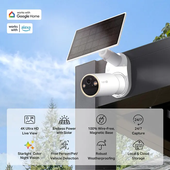 TP-Link Tapo C460 kamera + Tapo A201 Solar panel 4K 8MP, H.264, Color Night Vision, microSD, dvosmjerni audio, detekcija pokreta, vodootporna IP66, Wi-Fi, Tapo app, Tapo C460 KIT