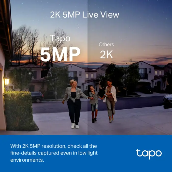 TP-Link Tapo Smart bežično zvono za vrata s video kamerom 2560×1920px, 2K 5MP, 160° dijagonalno, dvosmjerni audio, IR LED, detekcija pokreta, IP64, Tapo D230S1-LS