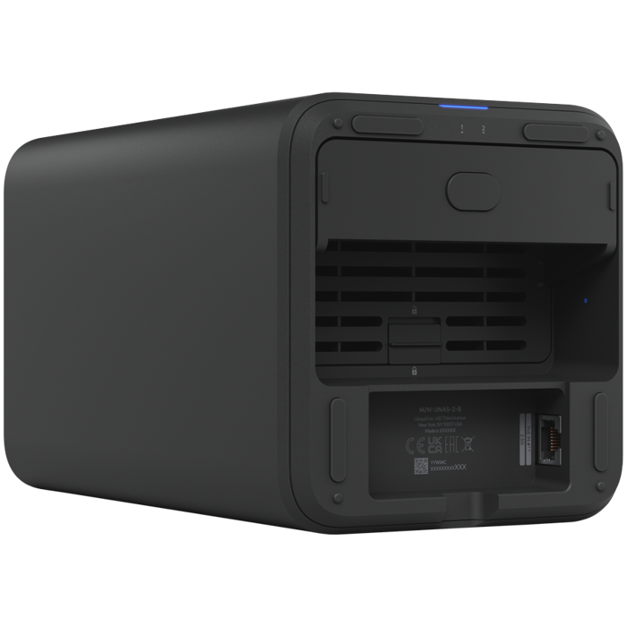 Ubiquiti UniFi UNAS-2-B-EU Network Attached Storage with (2) 3.5inch HDD bays, 2.5 GbE networking, USB-C connectivity, and an included PoE++ adapter, all in a compact footprint, black, UNAS-2-B-EU