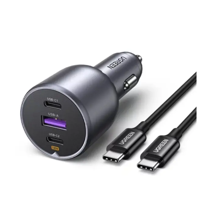 UGREEN auto punjač, 130W, 2x USB-C, USB-A, PD, sivi, 75800