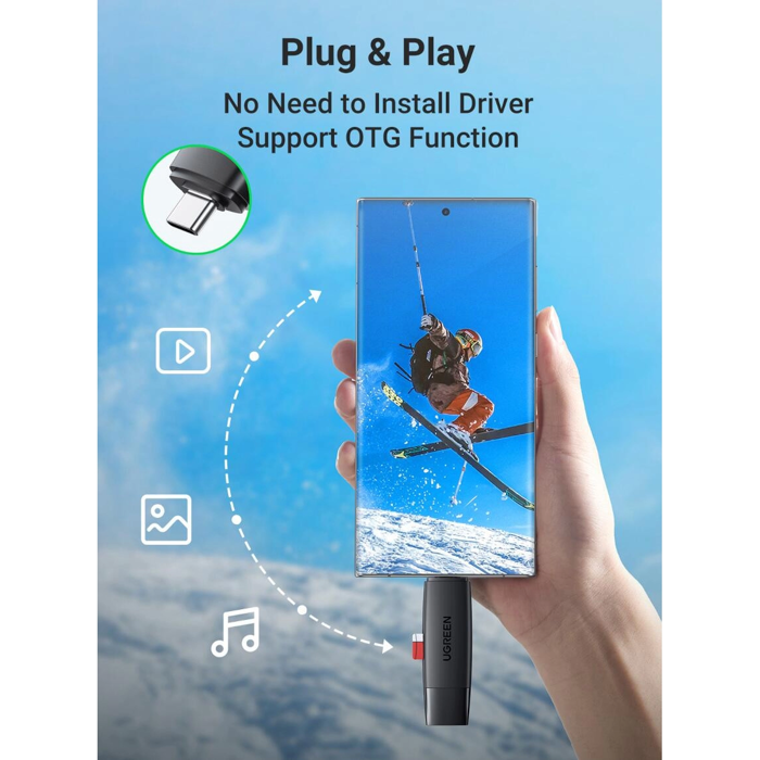 UGREEN čitač memorijskih kartica USB-C + A, TF/SD kartice, crni, 66326