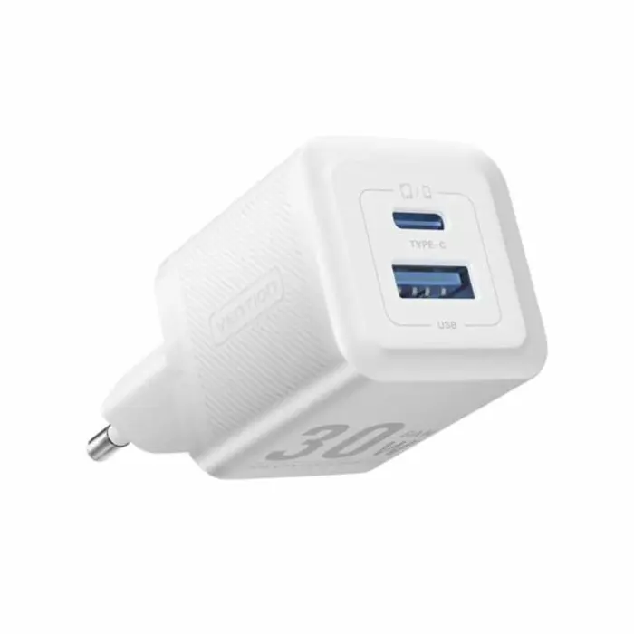 Vention 2-Port USB (C A) GaN Charger (30W 30W) EU-Plug, White