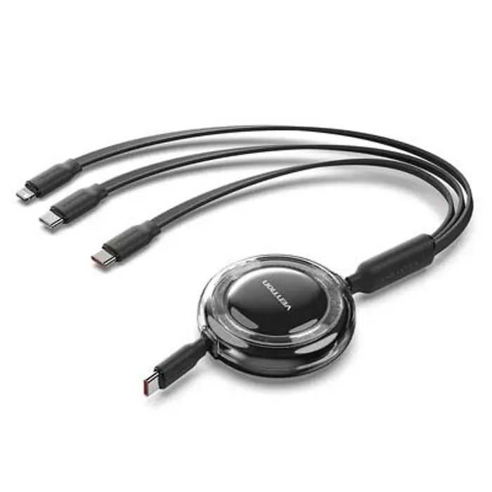 Vention 3-in-1 USB 2.0 Type-C Male to USB-C Male USB-C Male Lightning Male 5A Retractable Cable 1.1M Black, VEN-TRKBBE