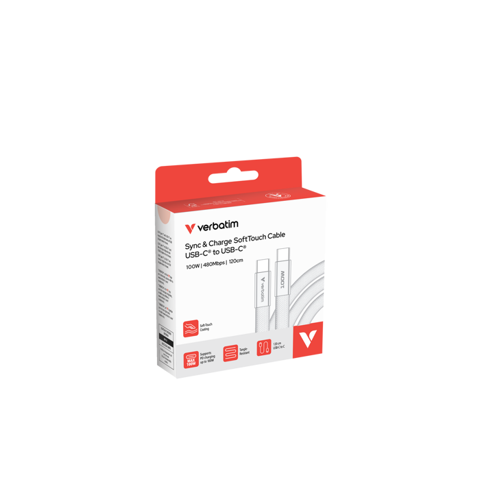 Verbatim Sync & Charge SoftTouch kabel USB-C na USB-C, M/M, 100W PD3.0, bijeli, 1.2m, V030277