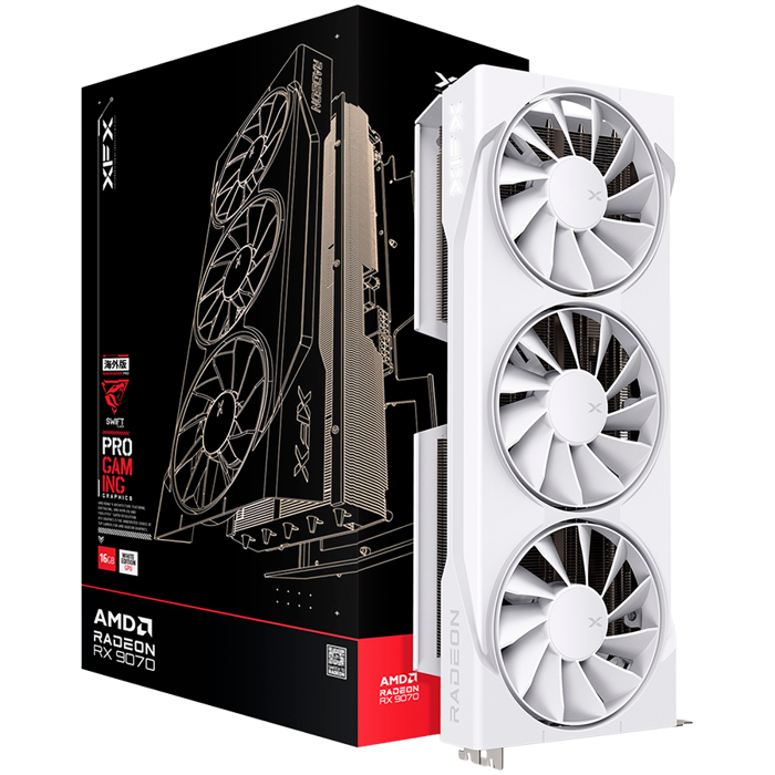 XFX Swift AMD Radeon RX 9070 OC White Triple Fan Gaming Edition with 16GB GDDR6 HDMI 3xDP, AMD RDNA 4, RX-97SWFB3W9